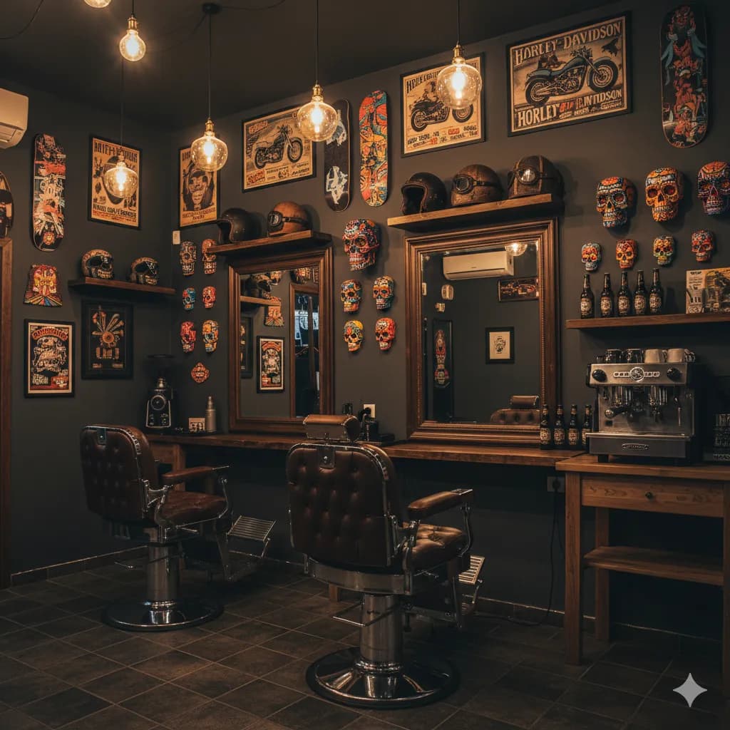 Interior da La barberia — atmosfera retro vintage com iluminação quente