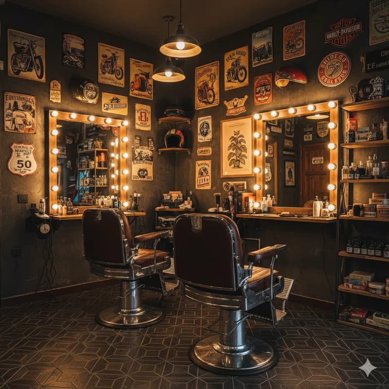 Interior da La barberia — decoração retro vintage com iluminação quente