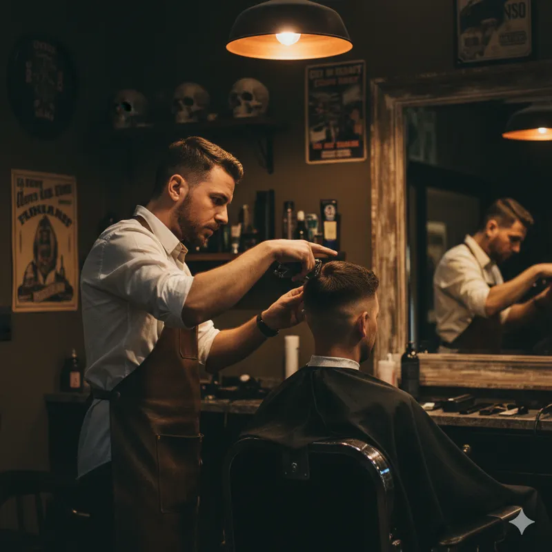 Barbeiro a realizar um fade de precisão